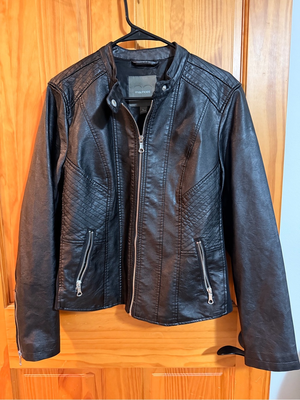 Maurices Black Faux-Leather Quilted Panel Moto Jacket